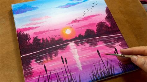 easy pink sunset painting|watercolor pink sunset painting.